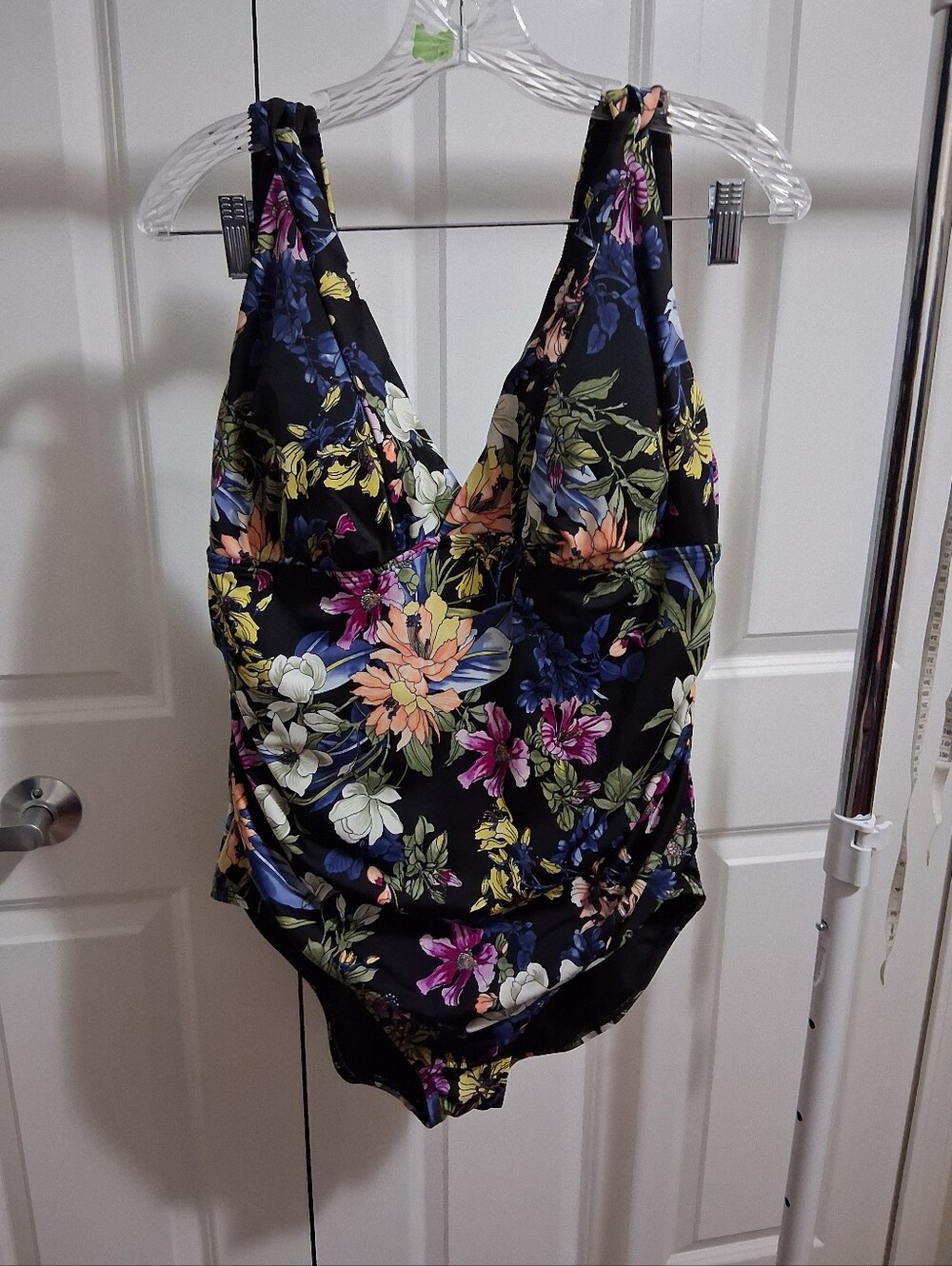 Time and Tru Black Floral One-Piece Swimsuit